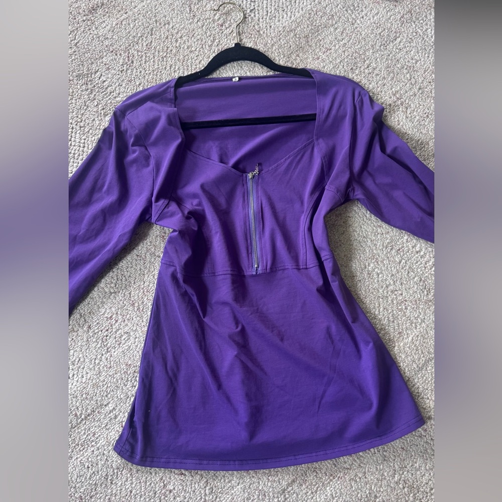 Purple Long Sleeve Top with Zipper